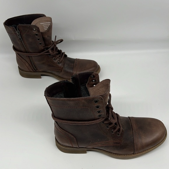 Steve Madden Mens Troopah-C Combat Boot, Brown Leather Lace Up & Zipper Close 7M - Picture 6 of 11